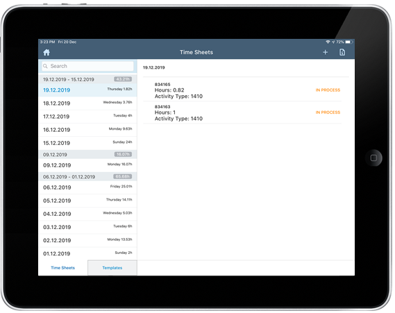 Image of time sheets screen
