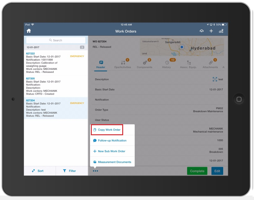 Create Work Order from an Existing Work Order