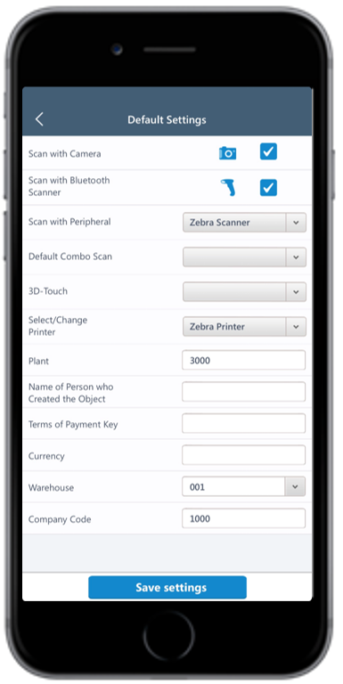 Default Settings Screen