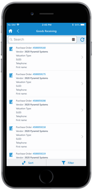 Goods Receiving Purchase Order List