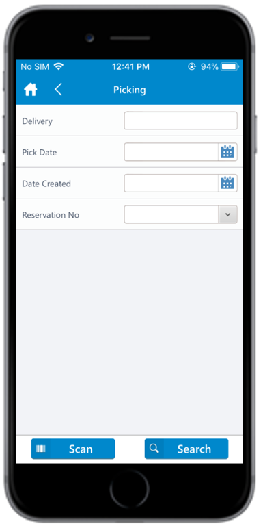 Picking Search Screen