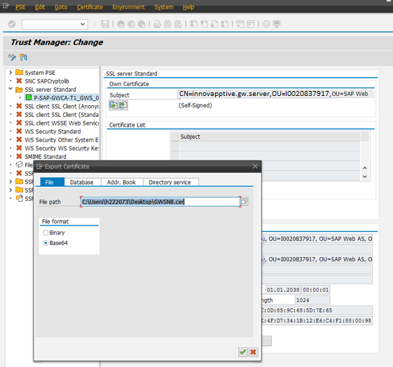 Export Gateway Certificate