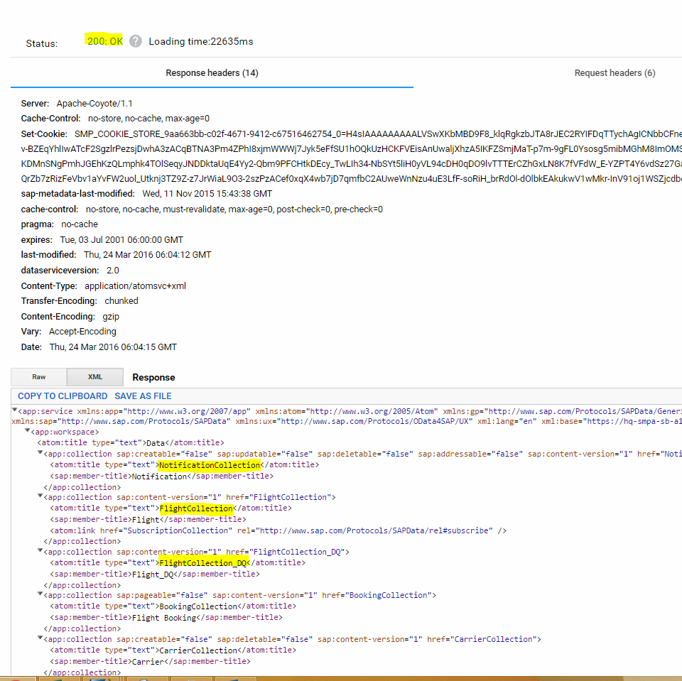 Response 200 OK screen