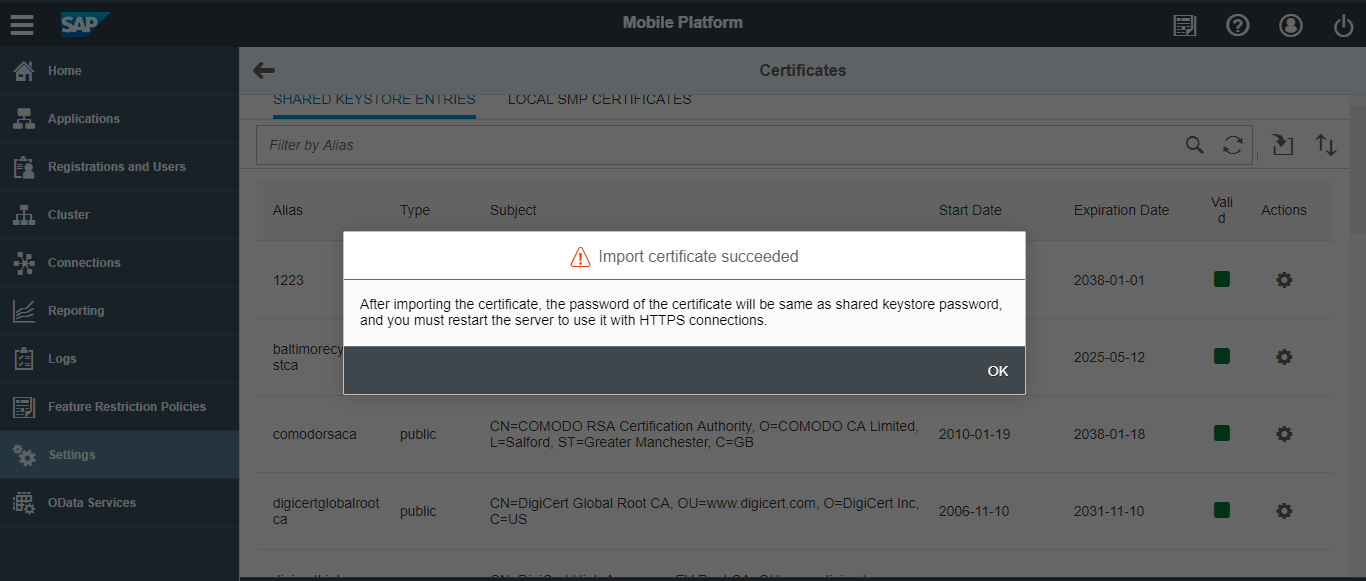 Import Certificate Success