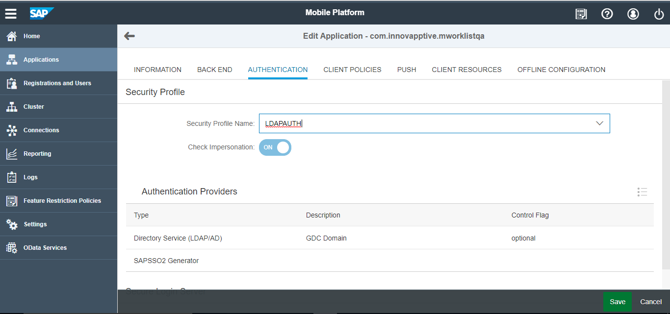 Security Profile for LDAP application