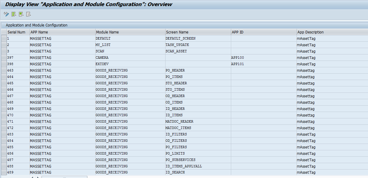 Configure application modules and screens