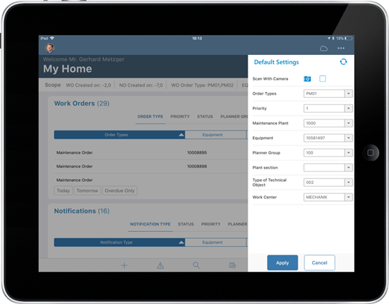 Default Setting screen in User Profile