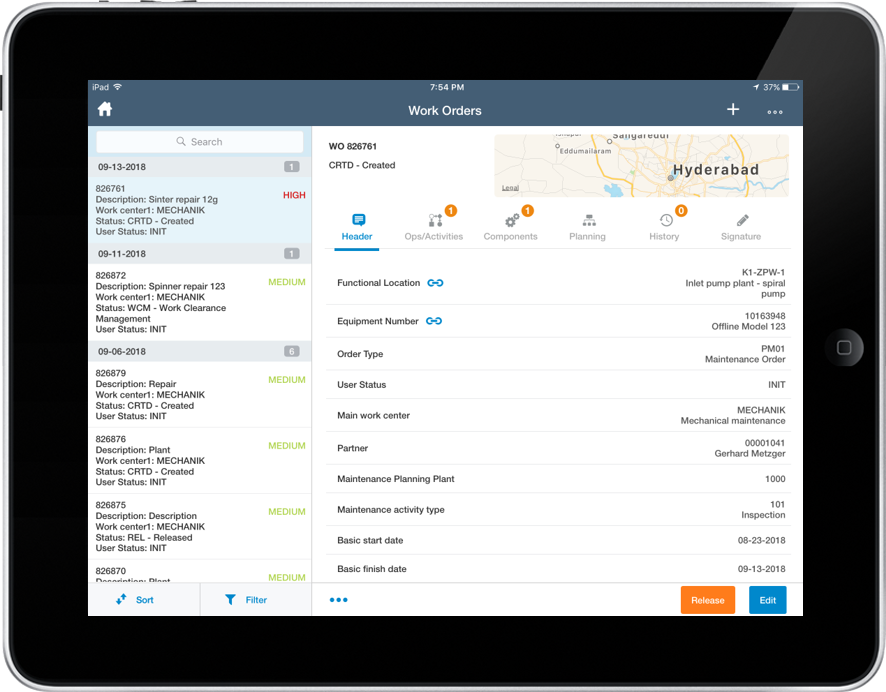 Image of work orders screen