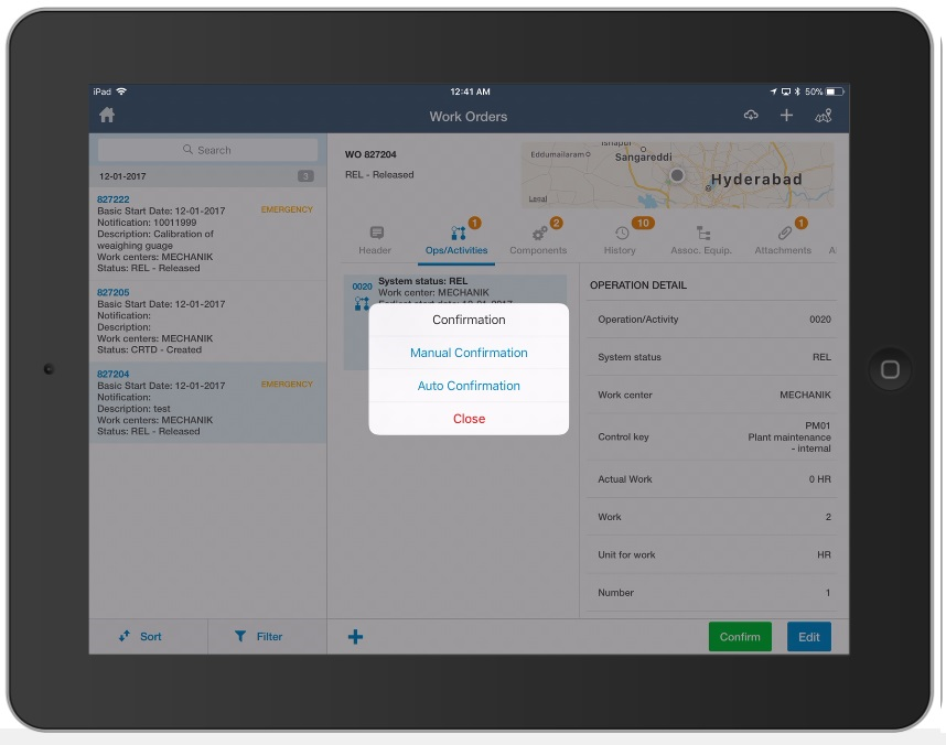 Image of manual confirmation and auto confirmation of work orders