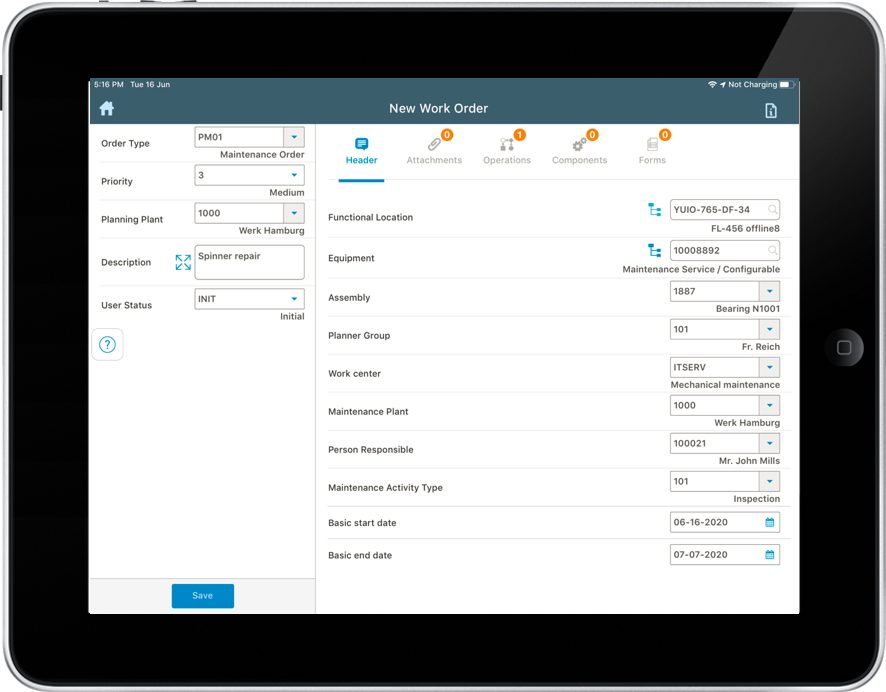 Image of Work Order Header