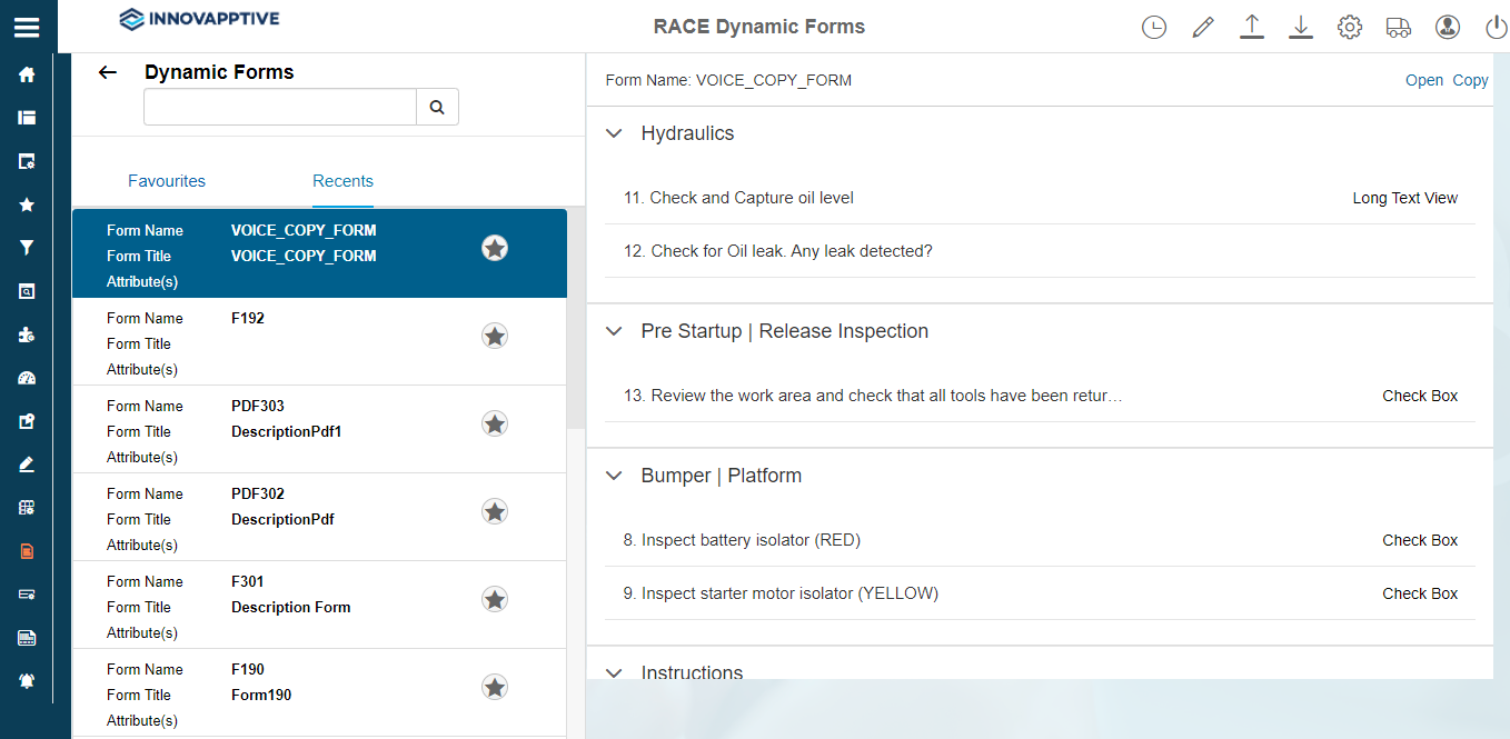 Show All Recent Forms