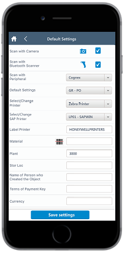 Default Settings Screen