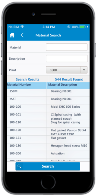 Material Search Screen