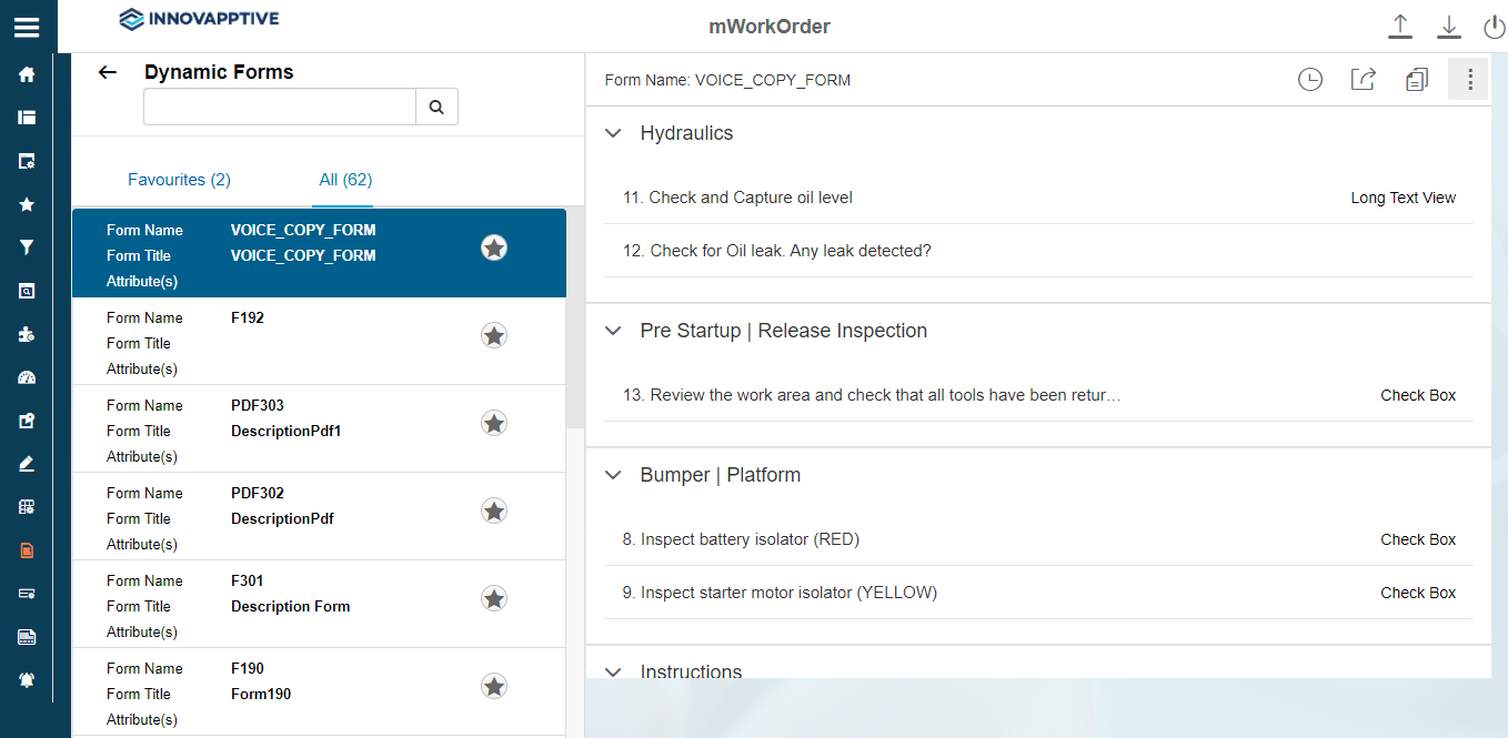 Show All Recent Forms