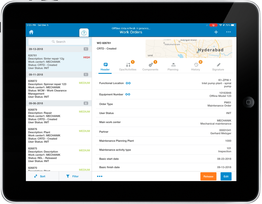 Image of work orders screen
