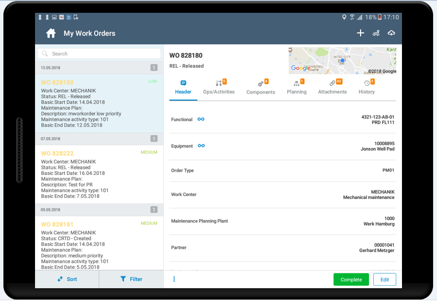Image of application screen on Android