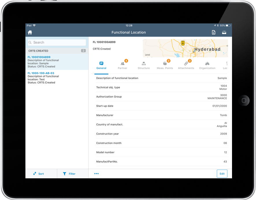 Image of functional locations screen