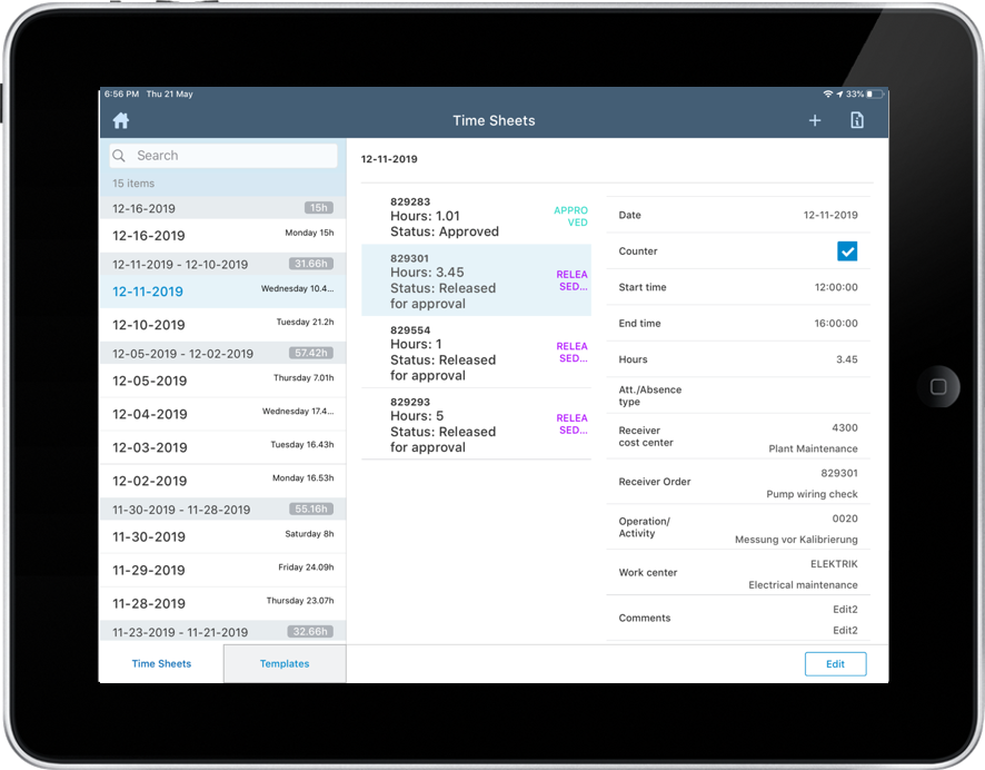 Image of time sheets screen