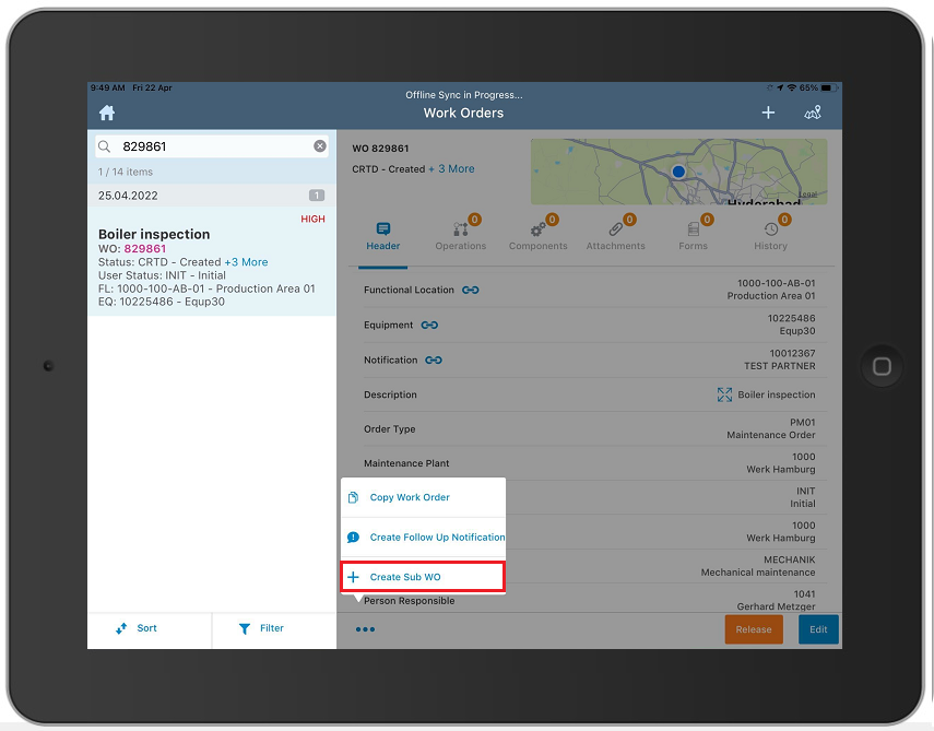 Image of sub work orders creation