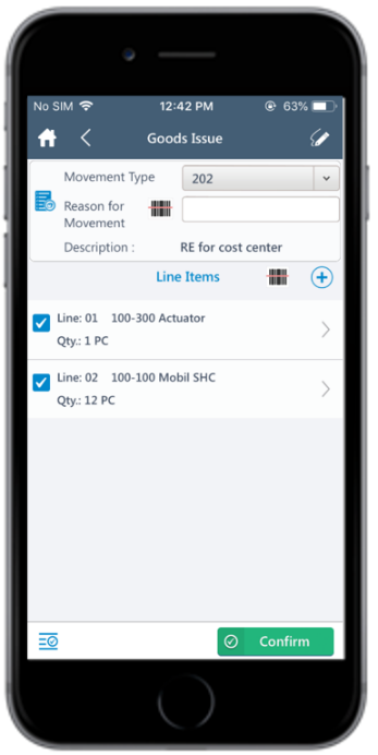 Goods Issue using Movement Type - Line Items