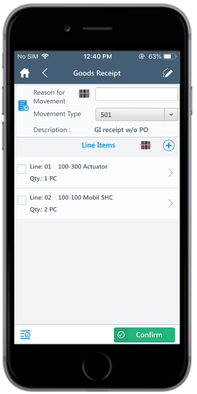 Goods Receiving using Movement Type - Line Items