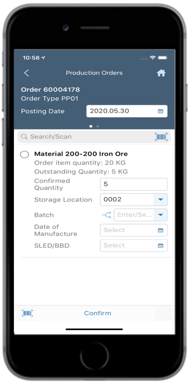 Goods Receiving Production Order Details