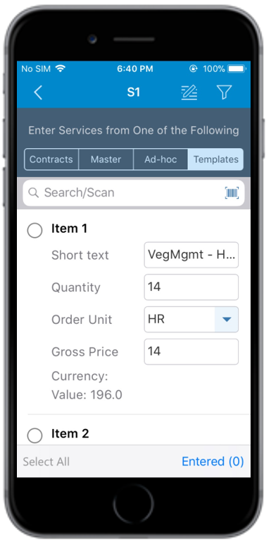 Unplanned Service - Templates tab