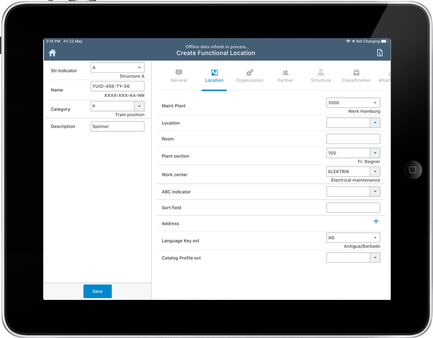 Image of functional location create screen