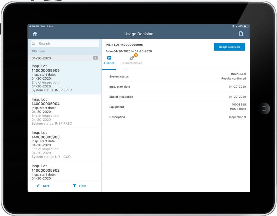 Image of usage decisions screen