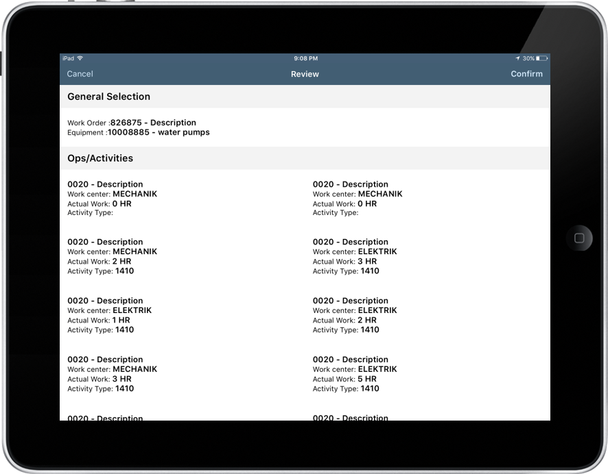 Image of activity review screen