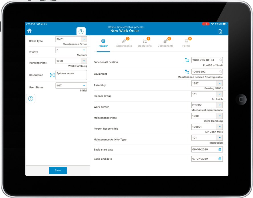 Image of Work Order Header