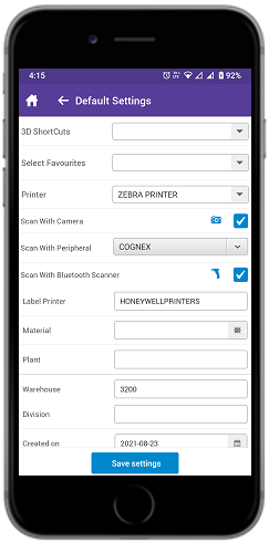 Default Settings Screen