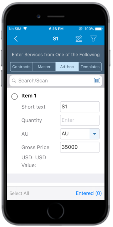 Unplanned Service - Adhoc tab
