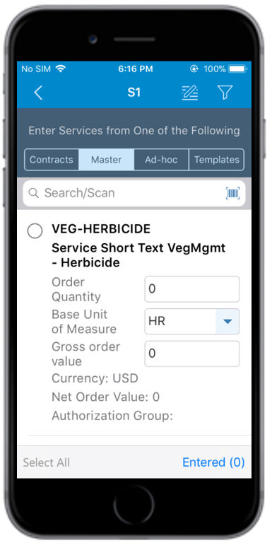 Unplanned Service - Master tab