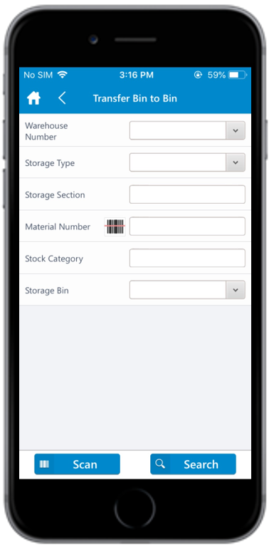 Bin to Bin Search Screen