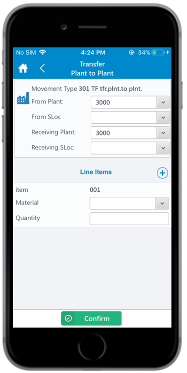 Transfer Posting Plant to Plant Line Items